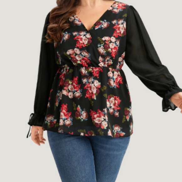 BloomChic Tops - Floral Lantern Sleeve Patchwork Top